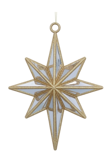 Gold Glitter Mirrored Star Hanging Decoration - Gisela Graham